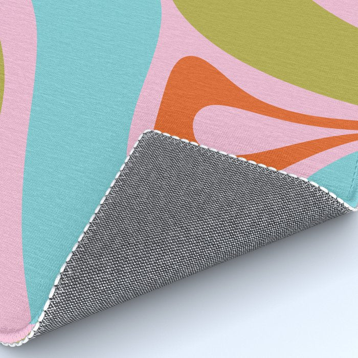 Retro Abstract New Groove Trippy Boho Pattern Multicolored on Pink Rug Gallery Image 4