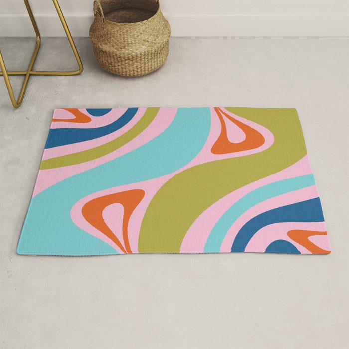 Retro Abstract New Groove Trippy Boho Pattern Multicolored on Pink Rug Gallery Image 1