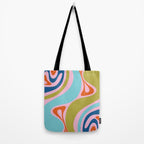 Retro Abstract New Groove Trippy Boho Pattern Multicolored on Pink Tote Bag Gallery Image 2