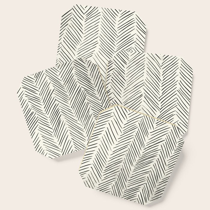 Herringbone Black on Cream Coaster Gallery Image 1