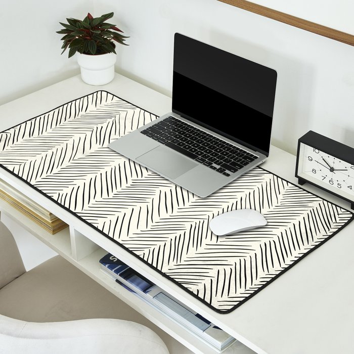 Herringbone Black on Cream Desk Mat Gallery Image 2