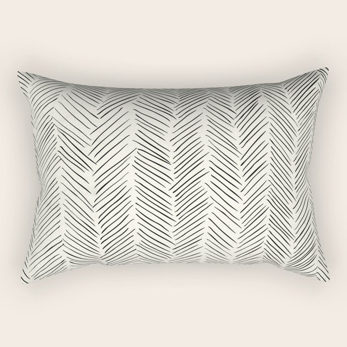 Herringbone Black on Cream Rectangular Pillow Gallery Image 2