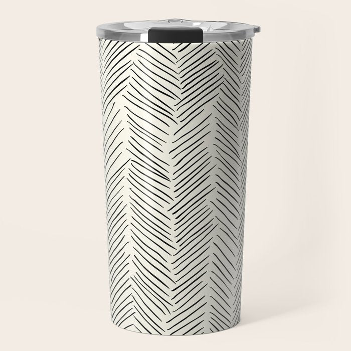 Herringbone Black on Cream Travel Mug Gallery Image 1