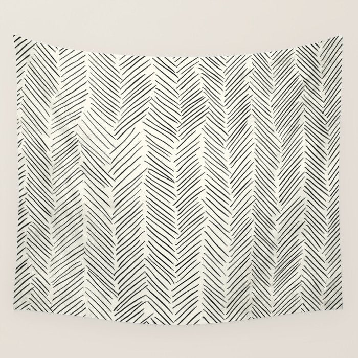 Herringbone Black on Cream Wall Tapestry Gallery Image 4