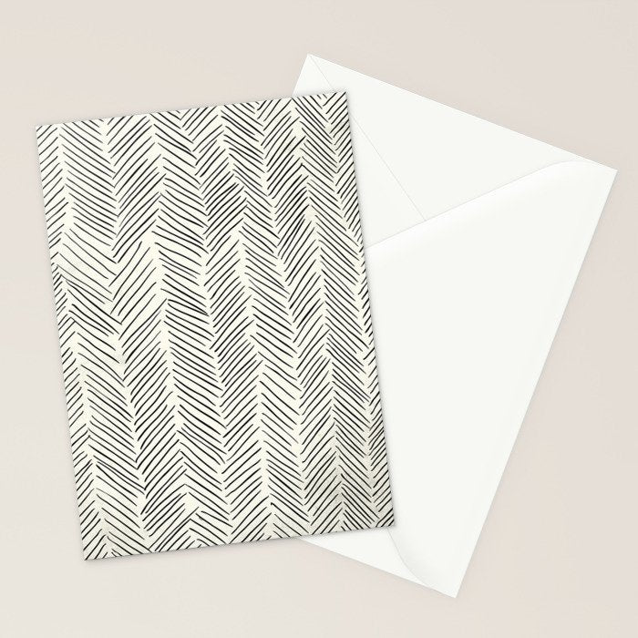 Herringbone Black on Cream Stationery Card Gallery Image 2