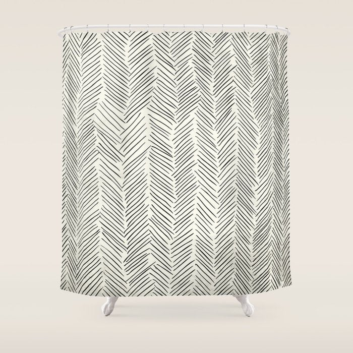 Herringbone Black on Cream Shower Curtain Gallery Image 1
