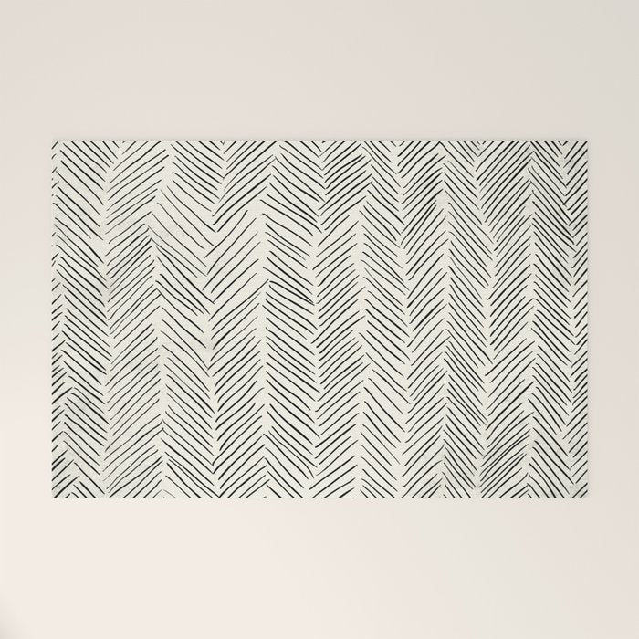 Herringbone Black on Cream Welcome Mat Gallery Image 1