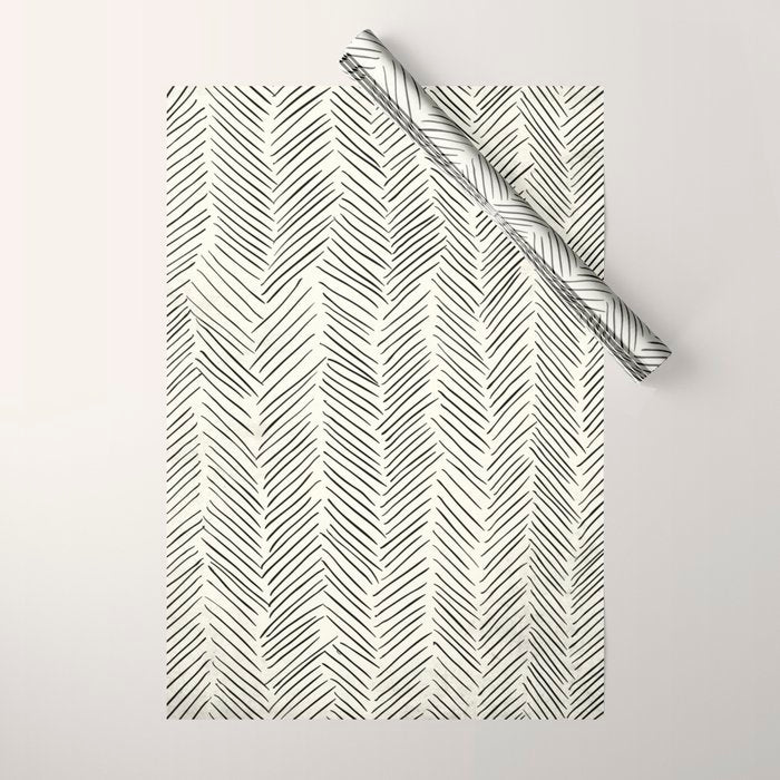Herringbone Black on Cream Wrapping Paper Gallery Image 1