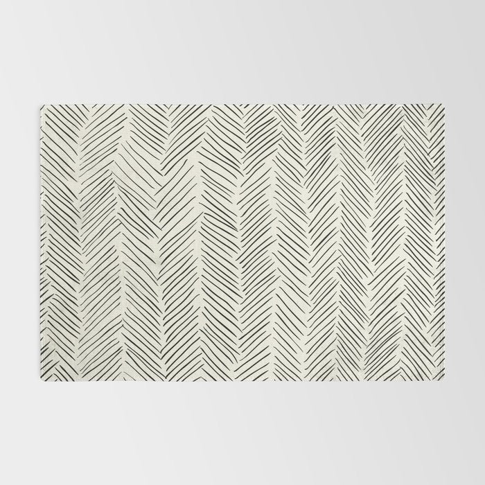 Herringbone Black on Cream Rug Gallery Image 2