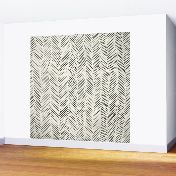 Herringbone Black on Cream Wall Mural Gallery Image 2