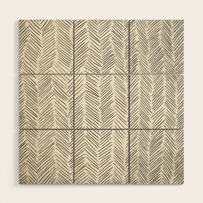 Herringbone Black on Cream Wood Wall Art Gallery Image 1