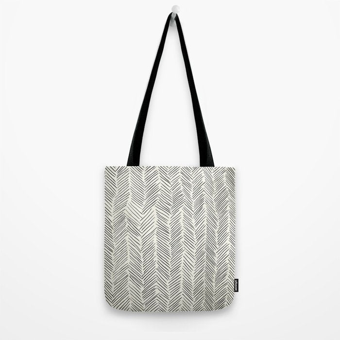 Herringbone Black on Cream Tote Bag Gallery Image 2
