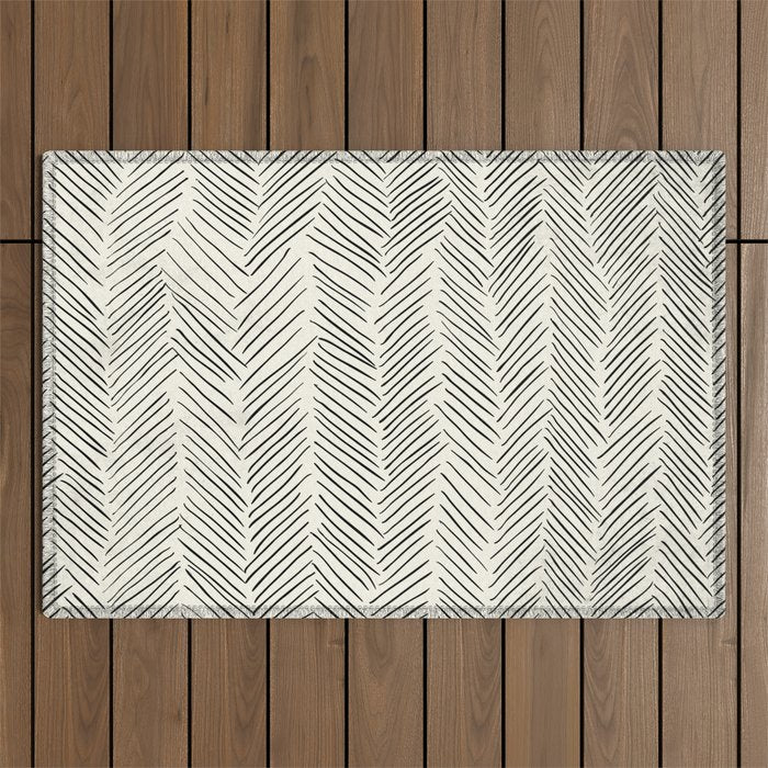 Herringbone Black on Cream Outdoor Rug Gallery Image 1