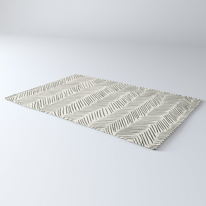 Herringbone Black on Cream Rug Gallery Image 3