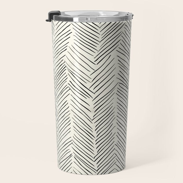 Herringbone Black on Cream Travel Mug Gallery Image 3