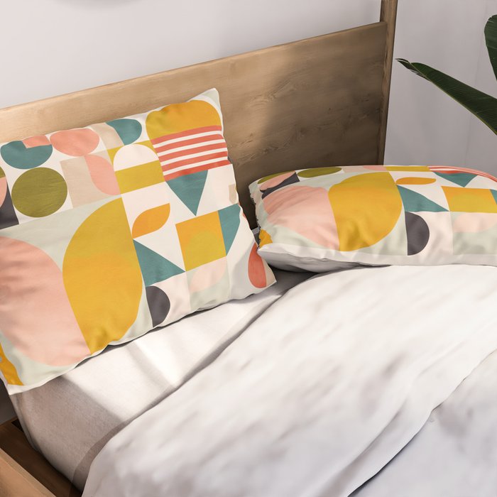 mid century geometry abstract shapes bauhaus Pillow Sham Gallery Image 2