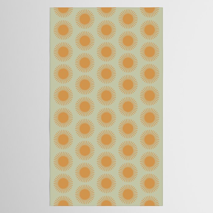 Boho Summer Sun Pattern VIII Sage and Orange Tablecloth Gallery Image 2