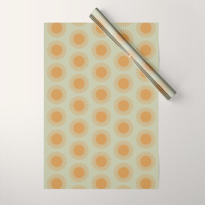 Boho Summer Sun Pattern VIII Sage and Orange Wrapping Paper Gallery Image 1