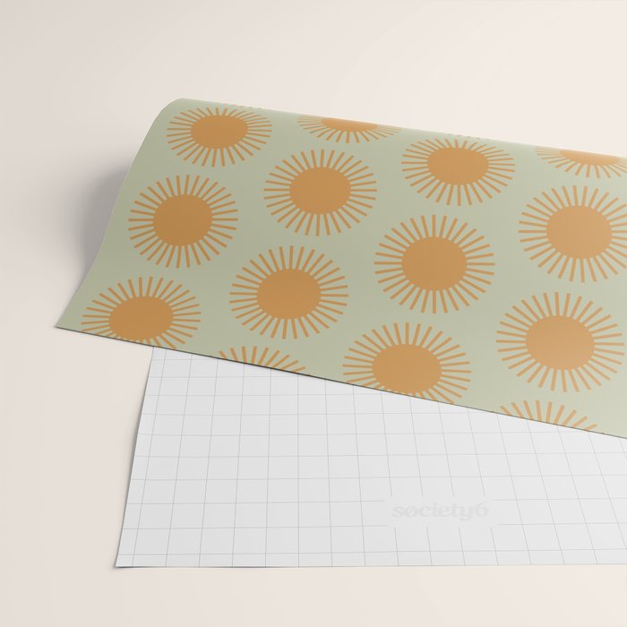 Boho Summer Sun Pattern VIII Sage and Orange Wrapping Paper Gallery Image 2