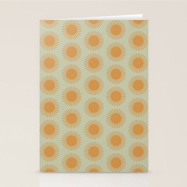 Boho Summer Sun Pattern VIII Sage and Orange Stationery Card Gallery Image 2