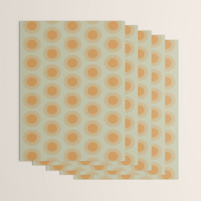 Boho Summer Sun Pattern VIII Sage and Orange Wrapping Paper Gallery Image 3