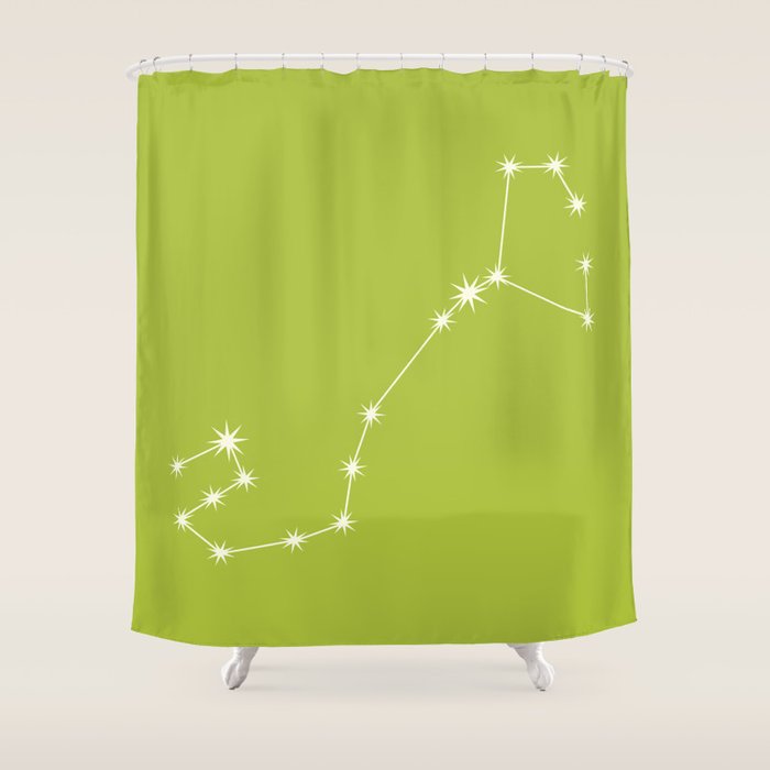 Scorpio Zodiac Star Constellation Line Art Chartreuse Green Shower Curtain Gallery Image 1