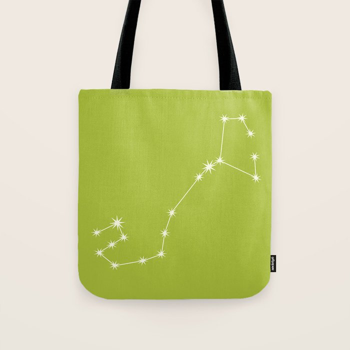 Scorpio Zodiac Star Constellation Line Art Chartreuse Green Tote Bag Gallery Image 1