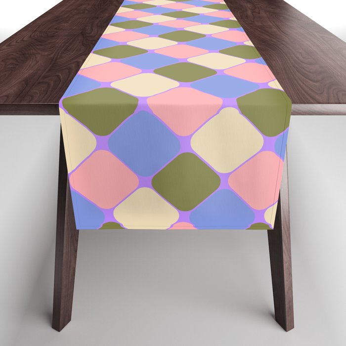 Checkered Geometric Shapes - Very Peri, Blue, Olive, Pink and Cream  Table Runner Gallery Image 1