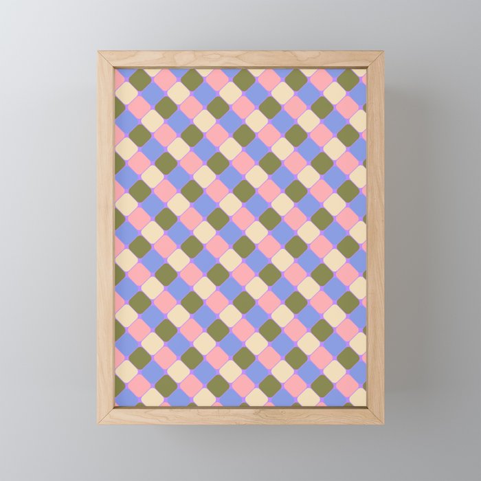 Checkered Geometric Shapes - Very Peri, Blue, Olive, Pink and Cream  Mini Art Print Gallery Image 1