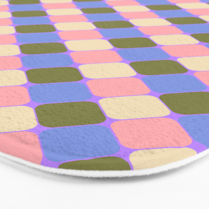 Checkered Geometric Shapes - Very Peri, Blue, Olive, Pink and Cream  Bath Mat Gallery Image 3