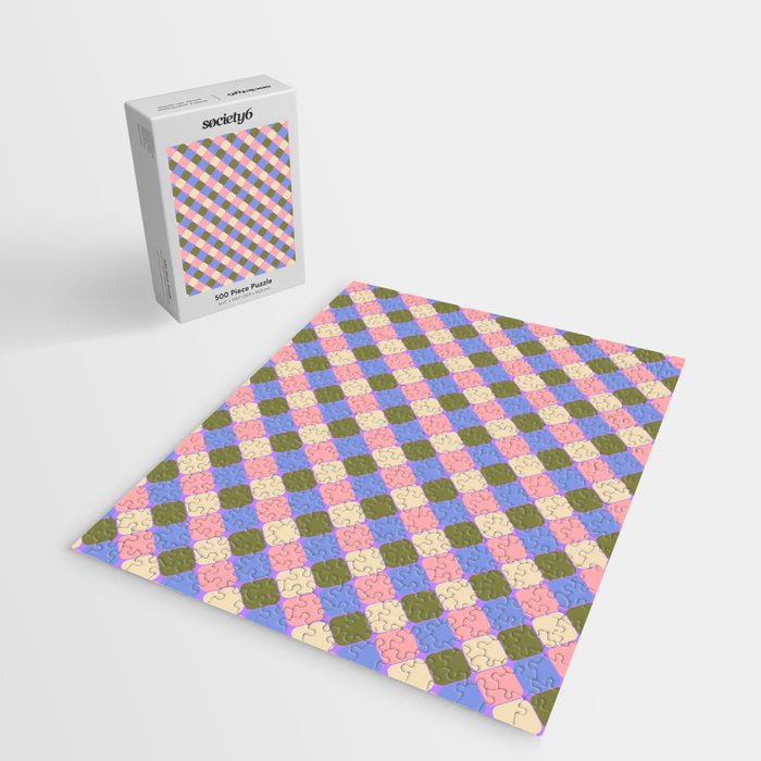 Checkered Geometric Shapes - Very Peri, Blue, Olive, Pink and Cream  Jigsaw Puzzle Gallery Image 2