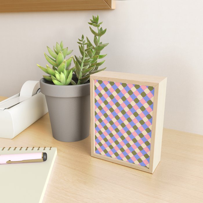 Checkered Geometric Shapes - Very Peri, Blue, Olive, Pink and Cream  Mini Art Print Gallery Image 2