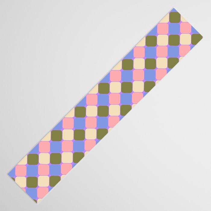 Checkered Geometric Shapes - Very Peri, Blue, Olive, Pink and Cream  Table Runner Gallery Image 3