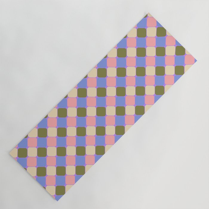 Checkered Geometric Shapes - Very Peri, Blue, Olive, Pink and Cream  Yoga Mat Gallery Image 1