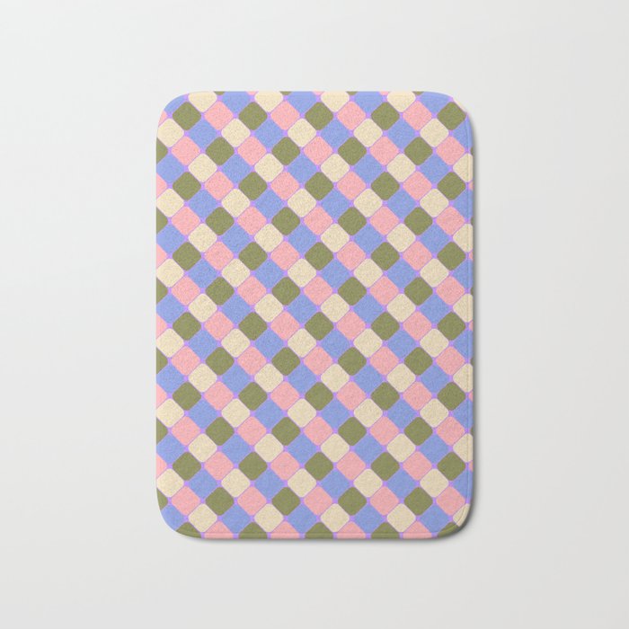 Checkered Geometric Shapes - Very Peri, Blue, Olive, Pink and Cream  Bath Mat Gallery Image 1
