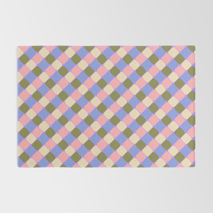 Checkered Geometric Shapes - Very Peri, Blue, Olive, Pink and Cream  Rug Gallery Image 2