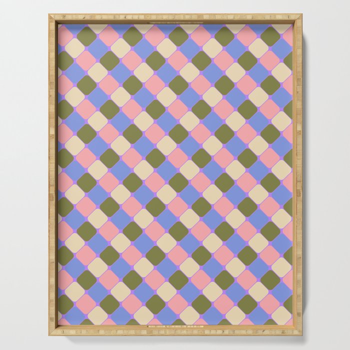 Checkered Geometric Shapes - Very Peri, Blue, Olive, Pink and Cream  Serving Tray Gallery Image 1