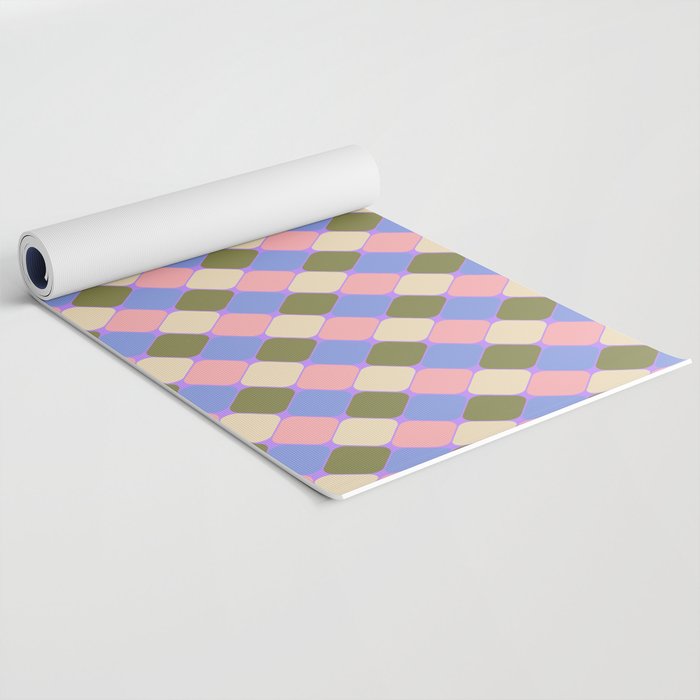 Checkered Geometric Shapes - Very Peri, Blue, Olive, Pink and Cream  Yoga Mat Gallery Image 2