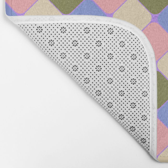 Checkered Geometric Shapes - Very Peri, Blue, Olive, Pink and Cream  Bath Mat Gallery Image 2