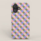 Checkered Geometric Shapes - Very Peri, Blue, Olive, Pink and Cream  iPhone Case Gallery Image 1