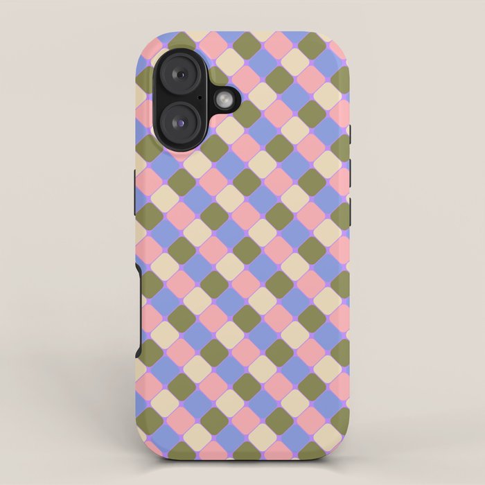 Checkered Geometric Shapes - Very Peri, Blue, Olive, Pink and Cream  iPhone Case Gallery Image 1