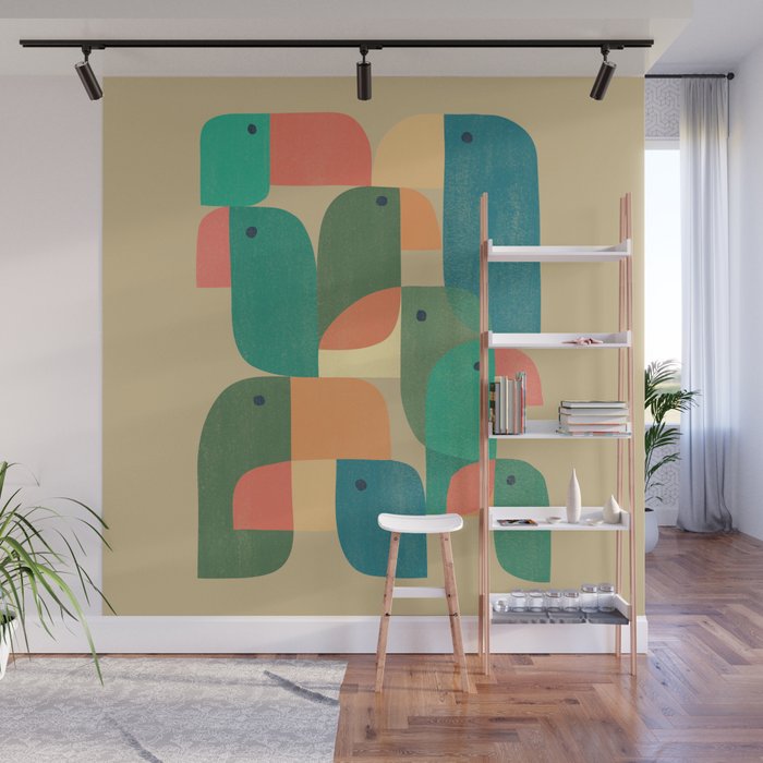 Mid-century tropical birds Wall Mural Gallery Image 1