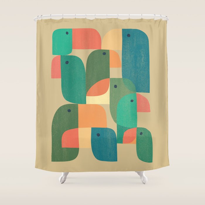 Mid-century tropical birds Shower Curtain Gallery Image 1