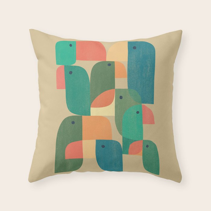 Mid-century tropical birds Throw Pillow Gallery Image 1