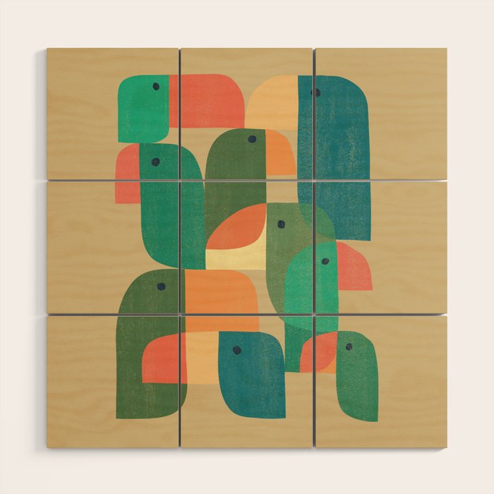Mid-century tropical birds Wood Wall Art Gallery Image 1