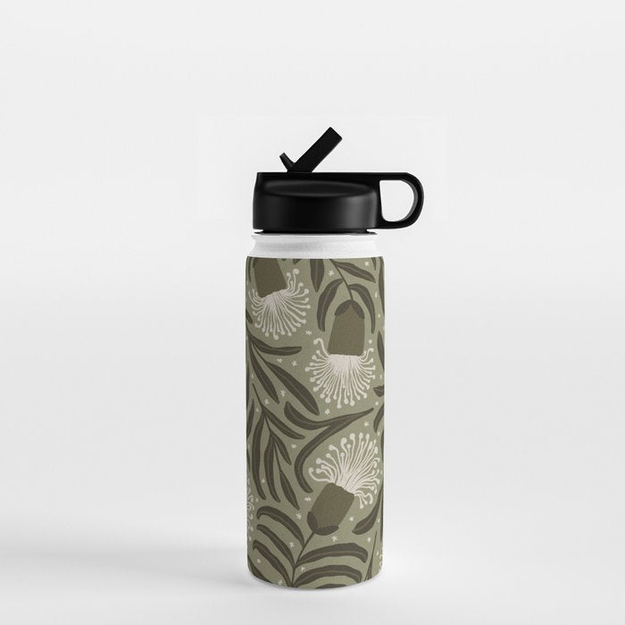 Whimsical Florals / Cream & Green Water Bottle Gallery Image 1