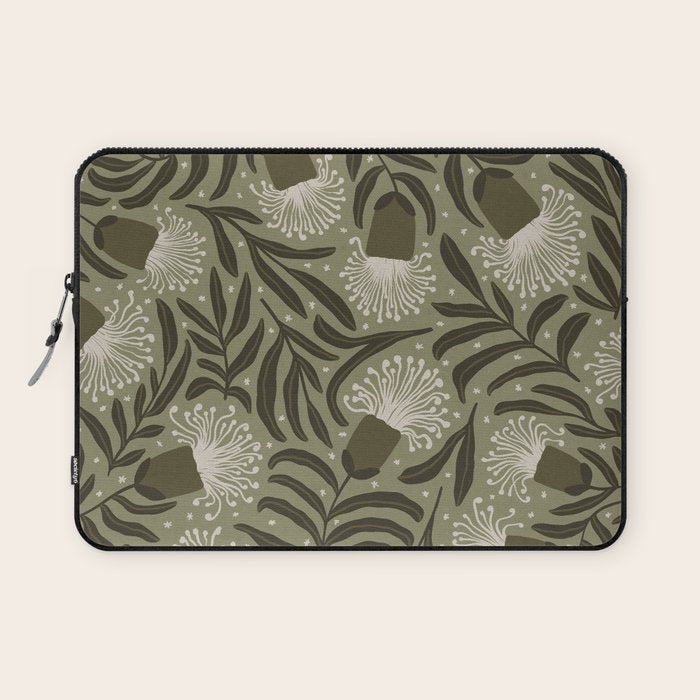 Whimsical Florals / Cream & Green Laptop Sleeve Gallery Image 1