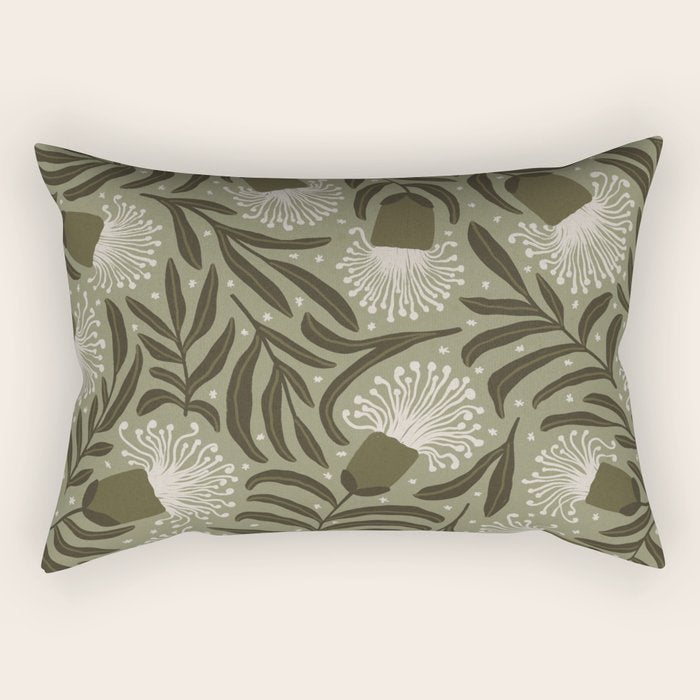 Whimsical Florals / Cream & Green Rectangular Pillow Gallery Image 1