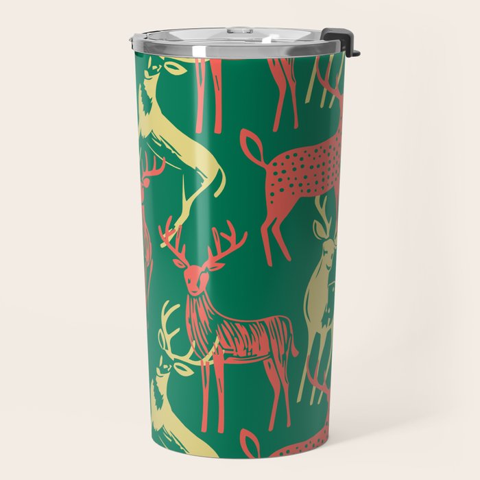 Green christmas reindeer animal pattern Travel Mug Gallery Image 2