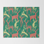 Green christmas reindeer animal pattern Throw Blanket Gallery Image 2